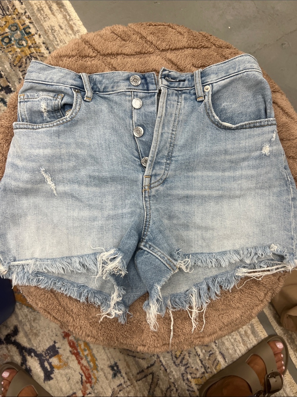 Everlane Light Blue High-Rise Distressed Denim Shorts